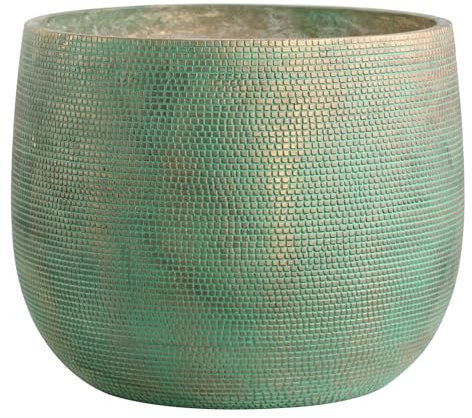 Olly & Rose Extra Large Plant Pot Patterned - Bali Teal Green Gold Garden Planter - XL Flower Pot - 40cm