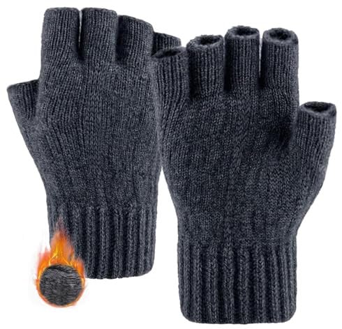 lifwimner Fingerlose Handschuhe Herren Damen Winter, Thermisch Strick Weich Flauschig Touchscreen Winterhandschuhe für Skifahren Radfahren(Schwarz)