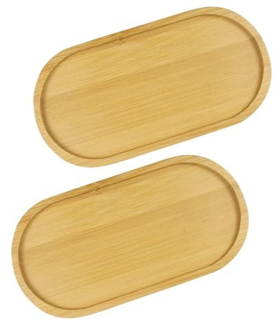 Zfseyuh 2 Pezzi Vassoi in Bambù,Vassoio Ovale,Vassoio Decorativo,per Torte,Tazze,Caffè,Dessert (17.5 * 8.8 cm)