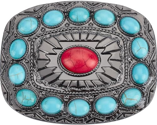 GORGECRAFT Rot-Türkis-Gürtelschnalle Westlicher Vintage-Stil Mittelalterliche Schnallen Böhmischer Stil Modisch Quadratisch Türkisfarbener Schmuck Punk-Gürtelverschluss Zubehör Für Cowgirl Cowboy