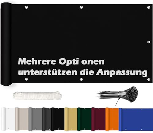 ROBAG Sichtschutz für Balkon 120x180cm, Zaunblende für Balkon und Terrasse, Wind- und UV-Schutz, mit Ösen Nylon Kabelbinder und Kordel für Gartenzaun Balkonzaun -Schwarz