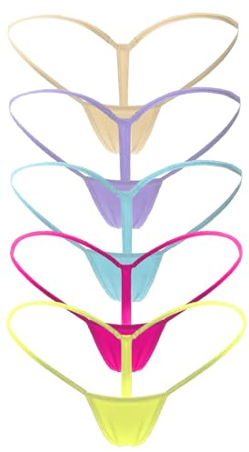 Mbotnee Women's G-Strings Micro Thongs Tiny Panties Underwear (US, Alpha, Small, Regular, Regular, 5-packs Multicolors 2)