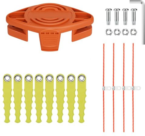 Yweller 18 Stücke WA0010 WA0004 WA0004.1 Trimmermesser im Doppelklinge passend für Worx WG163E,WG157E.9,WG160,WG165,WG730E alle 20V Rasentrimmer mit Auto Feed, mit Extra starker Nachfüllfaden