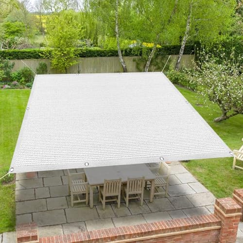 Schattiernetz mit Ösen 90 x 100 cm Atmungsaktiv Schattennetz Garten Uv-Schutz 98% Reißfest Ohne Bohren inkl Befestigungsseile für Carport Pflanze Pergola Zaun Außen, Weiß