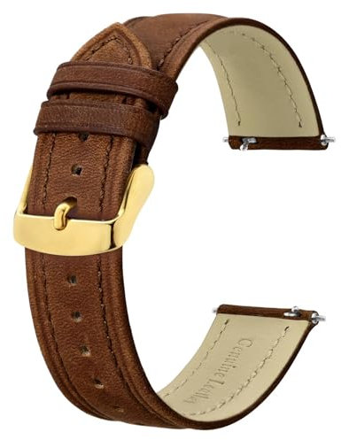 BISONSTRAP Extra Lange Armband 20mm, Leder Uhrenarmband für Herren, XL Ersatzarmband für Große Handgelenke, Toffeebraun (Goldene Schnalle)