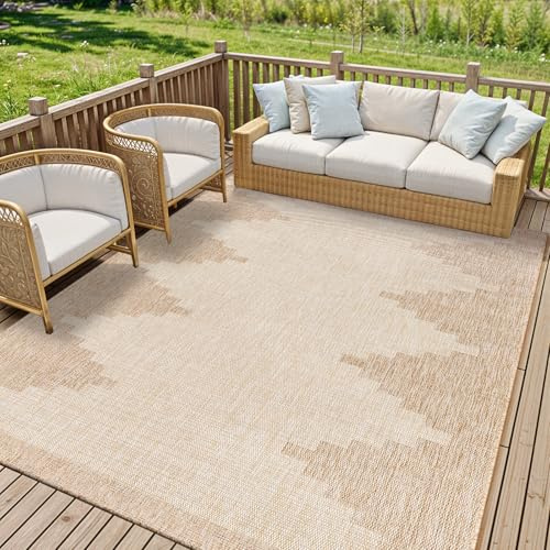 Livabliss Rubal Lagada Indoor Outdoor Rug - Large Boho Rugs for Living Room 200x275 cm Dining, Kitchen Carpet, Patterned Neutral and Coloured, Waterproof, Stain Durable - Cream, Brown