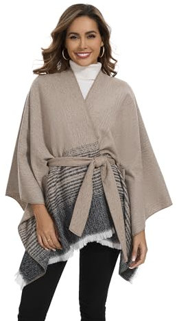 Cape-Schal mit offenem Front-Cape und Taillenkordel, Warmer Mantel für Herbst und Winter