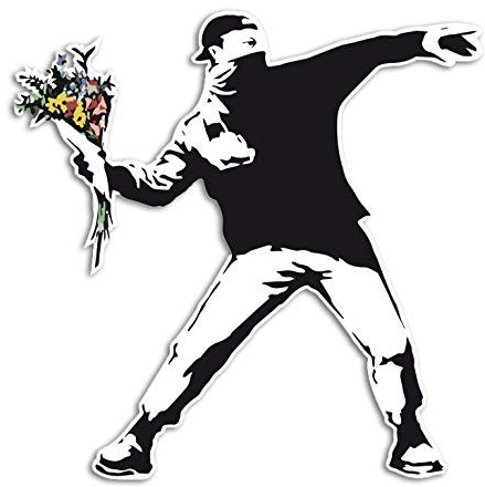 Banksy Aufkleber Streetart Graffiti Vinyl Sticker Art Kunst Deko Wetterfest UV-Beständig (Flower Thrower)