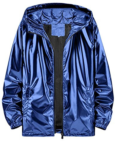 Foweknow Veste de transition métallisée brillante pour homme - Veste d'automne zippée - Coupe-vent avec capuche - Veste de travail légère - Décontractée - Pour les fêtes, les discothèques, le