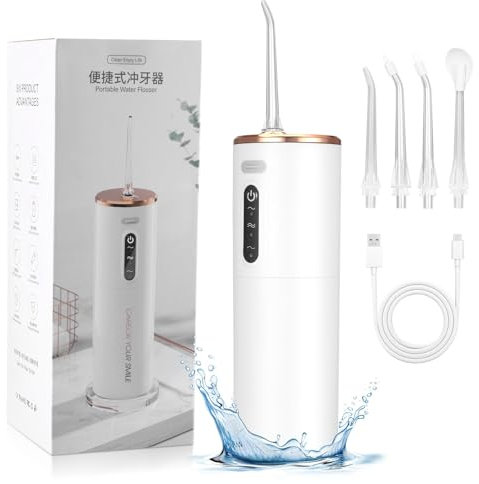 Electric Dental Flossers, Water Flosser for Teeth Cordless, Portable Dental Oral Irrigator, 280ml Water Tank for Travel & Interdental Cleaning Tooth Flosser with 5 Jet Tips, 3 Modes(White)