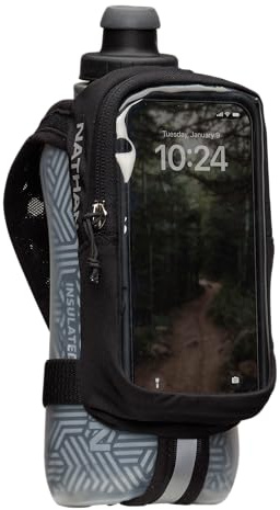 Nathan SpeedDraw 2 Double Wall Vacuum Insulated Water Bottle with Decompression Valve Lid Secure Pockets for Phone/Keys 530ml