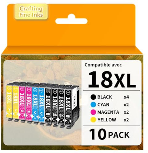 UPRIIN Packung mit 10 Stück 18XL Druckerpatronen Kompatibel für Epson 18XL 18 XL Tintenpatronen für XP-322 XP-305 XP-215 XP-225 XP-412 XP-422 XP-325 XP-312 XP-315 XP-205 XP-415 XP-425