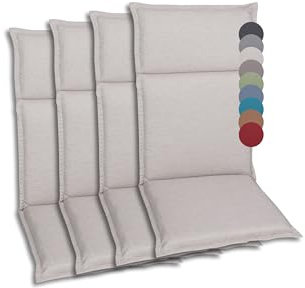 GO-DE Textil Bequeme und attraktive Polsterauflagen für Hochlehner-, Mittellehner- und Niederlehner-Gartenstühle (4er-Set, Uni Beige, Hochlehner)