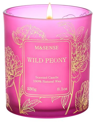 M&SENSE Wilde Pfingstrose Duftkerze 230g, Duftkerze im Glas für Frauen und Männer, Natürliche Vegane Sojakerze, Bis zu 42h Brenndauer, Aromatherapie Kerze für Zuhause, Schlafzimmer, Badezimmer