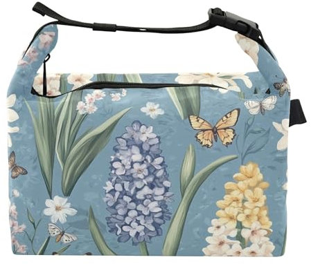 Spring Flowers Giacinti Farfalle Blu Donna Borsa Pranzo A Prova Di Perdite Ragazzo Borse Isolate per College Palestra