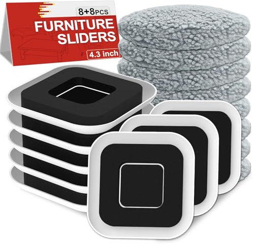 NIUXX Furniture Sliders for Carpet, 8+8 Pack Appliance Sliders with Anti-Slip Groove, Square Heavy-Duty Furniture Moving Gliders for Bed Sofa Tables Cabinet, Protect Hard Floor Carpet and Easy Glide