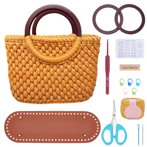 FREEBLOSS Häkeltaschen Set Handtaschen Strick Und Häkelset Mit Holzgriff Englische Anleitung Handtaschen Herstellungsset Zum Basteln Häkelset Für Anfänger