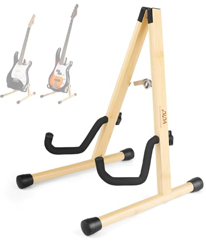 DIDA Bodenständer für E-Gitarre, Bassgitarrenständer, tragbarer Gitarrenständer mit rutschfestem Gummi und gepolstertem Schaumstoff (Bambus)