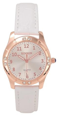 JSDDE Damen Armbanduhr mit Lederarmband Damenuhr Analog Quarzuhr Leuchtende Arabische Ziffer Kleideruhr für Damen Frauen (Weiß)