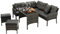 Gartenmöbel Lounge Set 7 Personen mit Ecksofa Hocker Tisch Glasplatte Rattan Sitzgruppe wetterfest Outdoor Essgruppe Gartengarnitur Polyrattan Sitzkissen waschbar UV-beständig Metallrahmen (Grau)