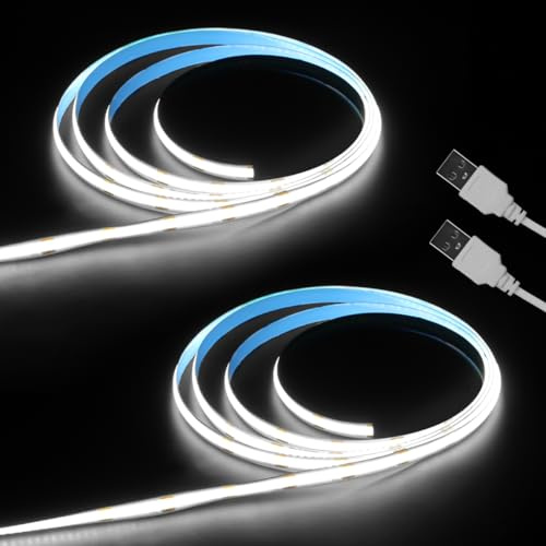 Aclorol 2er-Pack USB COB LED Streifen 1M 5V Flexibel LED Band für Küche | CRI85+, Gleichmäßige Ausleuchtung, Lichtleiste LED Selbstklebend, Einfache Handhabung für Schlafzimmer Heim DIY Beleuchtung