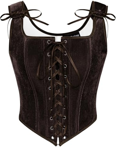 SCARLET DARKNESS Women Renaissance Corset Top Vintage Lace Up Medival Velvet Bustier