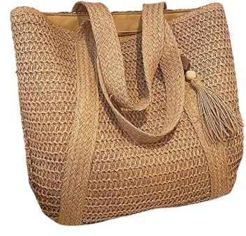 Kyntex Umhängetasche Damen Elegante Stroh Gewebte Handtasche Frauen Urlaub Strand Pendelverkehrsumhängende Taschen-braun