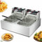 Freidora de aceite comercial de cesta profunda - Freidora eléctrica de doble tanque de 2500 W y 10 L con cestas y tapas, freidora de aceite de encimera de acero inoxidable para papas fritas~/