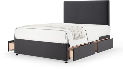 Bedmaster Plush Velvet Divan Base With Storage And Plain Headboard - Colour And Size Options (Graphite 4 Drawer, Small Double)