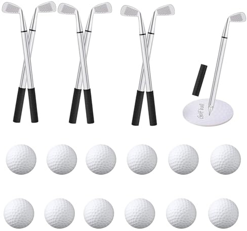 QoTang Golf Stifte Set,12 Golfschläger Kugelschreiber und 12 Golfball,Golf Geschenke Minigolf,Geschenk für Golfer Fans Dekorationen