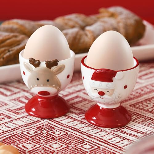 Weihnachtsdeko Eierbecher, Weihnachten Deko Weihnachtsmann Eierbecher Porzellan, Lustiger Gekochte Eierhalter Sicher Und Langlebig, Für Weihnachtsdeko Innen Tischdeko Weihn-achten Geschenke (A+B)