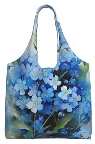Zouey Einschultrige Canvas-Tasche, Canvas-Tragetasche für Damen, Schultertasche, Einkaufstasche, Aquarell-Vergissmeinnicht-Blumen