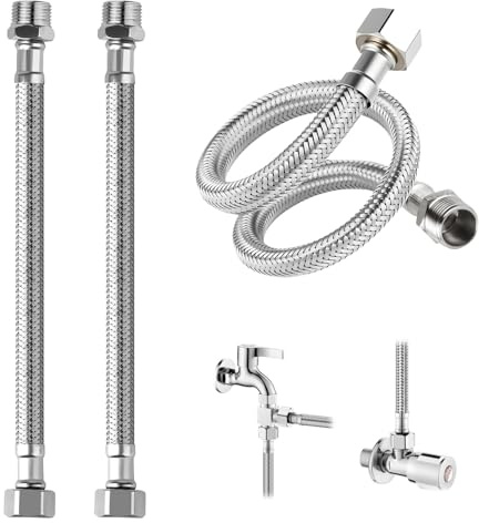 Fourindo 2 Stück Flexschlauch 3/8 Zoll (60cm: 30+30 cm), 304 Edelstahl Panzerschlauch mit Überwurf/Außengewinde, flexibel für Wasserhahn, Eckventil, Spülkasten, Trinkwasser​