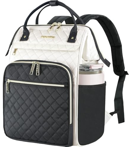 EMPSIGN Laptop Rucksack Damen 17.3 Zoll, Wasserfest Mädchen | Elegante Arbeitstasche Lehrertasche, Reiserucksack Tagesrucksack für Uni Büro Reise, Beige-Schwarz