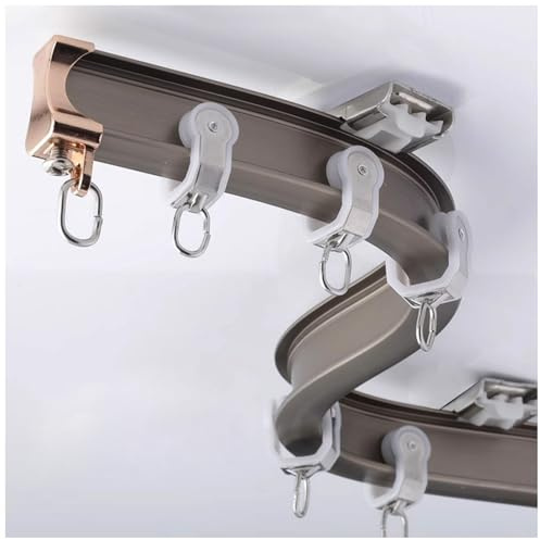 Flexible Gardinenschiene 1 Läufig 190/250/320/380/450/500cm Gardinenstange Gebogene Decken-Vorhangschiene Aus Aluminium Für Flache Und Gebogene Erkerfenster(Champagne color,190cm)