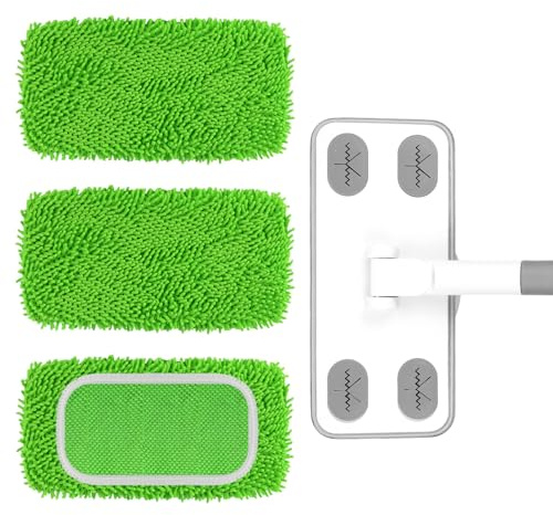 ZHAYAO Reusable Microfiber Floor Mop System, Wet & Dry Sweeper Kit, Includes 1 Sweeper Handle, 3 Washable Chenille Mop Pads, Dry & Wet Use for Hardwood, Tile, and Laminate Floor