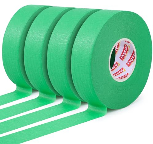 Fyguard 4 Rolls Green Masking Tape 24mm x 50m Painters Tape | Crepe paper, medium tack, no residue, waterproof, for walls, trim, glass, wood and metal