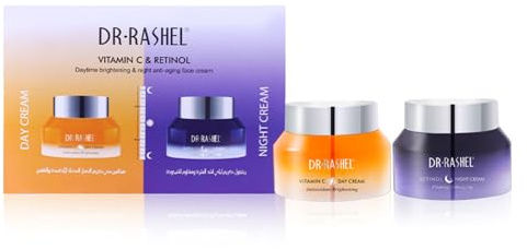 Gesichtspflege Set Tagescreme mit Vitamin C & Nachtcreme mit Retinol 2x50ml - Gesichtscreme Set für Anti-Aging, strahlende & gepflegte Haut - Hautpflege, Skincare, Day Night Cream - Pflege Set Gesicht