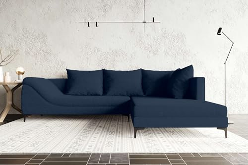99rooms Loni Ecksofa Polsterecke Eckcouch Webstoff Malmo_NEW Dunkelblau Ottomane Rechts