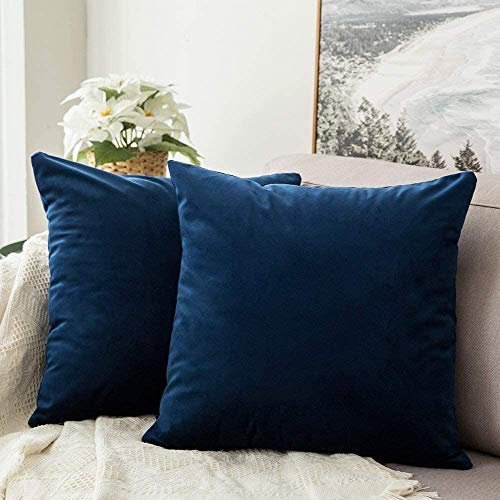 MIULEE Packung von 2, Purer Weicher Dekorativ Sofa Kissenbezug Kissenhülle Set Kissen Fall für Sofa Schlafzimmer Auto Dunkelblau 18 x 18 inch 45 x 45 cm