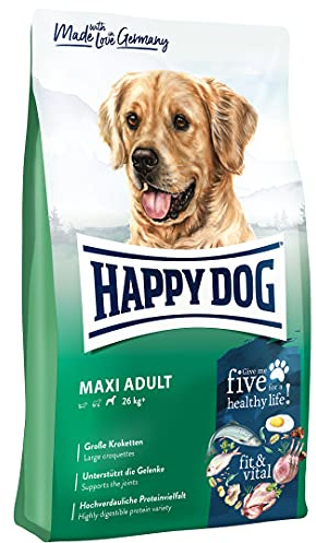Happy Dog fit & vital Maxi Adult, 1 kg große Hunde | Vollnahrung große Hunde ab 26 kg, XL-Krokette, 5 tierische Proteine, weizenfrei, Probiergröße