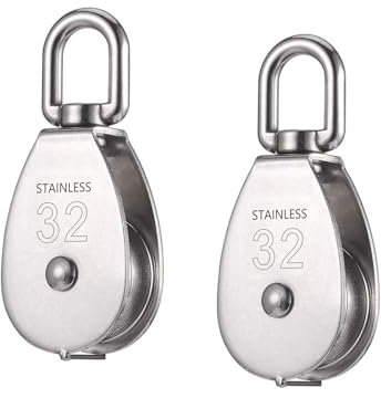 2 Stücke 32MM Umlenkrolle, M32 Umlenkrollen für Seile Umlenkrolle Edelstahl, Flaschenzug Einzelsatz Schalen Riemenscheibe Roller für Seile den Innen- und Außenbereich,Tragkraft 250kg(551lbs) - Silber