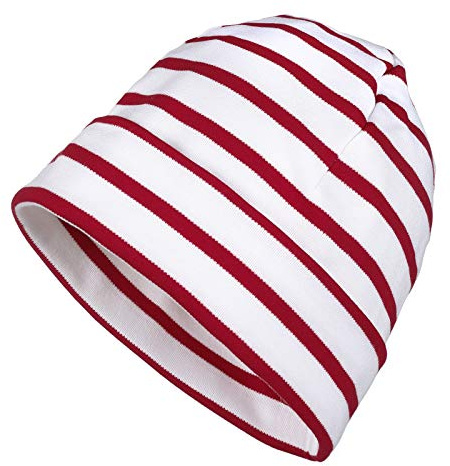 modAS Mütze Maritime Rollmütze Unisex für Kinder und Erwachsene - Ringelmütze Baumwollmütze mit Streifen in Weiß/Rot bis 46 cm Kopfumfang (Säugling)