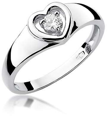 MARKO Weißgold Verlobungsring aus 14K Gold (585), Ring mit Herz, verziert mit einem zentralen Diamanten von 0,10 Karat | Diamantring | Ring für Frau (Weißgold, 55 (17.5))