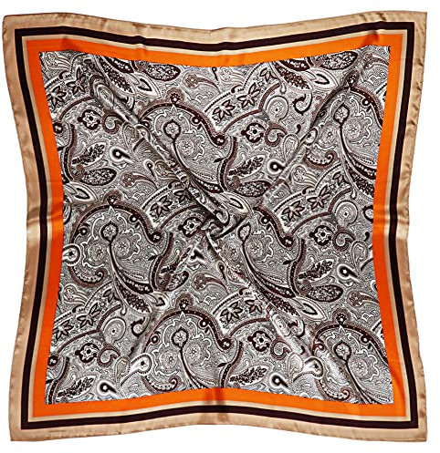 vabovin Seidenähnliches Kopftuch für Damen, Satin, bedrucktes Bandana zum Haarwickeln, modisches Accessoire, 89,9 cm, quadratischer Haarschal, 104 Paisley Orange Braun, 35'' x 35''
