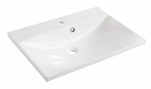 FACKELMANN breites Mineralguss Einbau Waschbecken 60 cm weiß Gussmarmorbecken