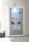 Dmora - Moderne Vitrine mit Regalen, Made in Italy, Sideboard mit Glastür, Wohnzimmermöbel, Vitrine, 110x42h190 cm, glänzend weiß und Betonfarbe