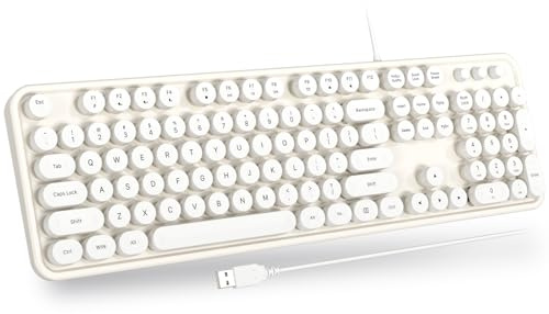 Atelus USB Wired Computer Keyboard - Retro Typewriter Keyboard - Full Size Keyboard with Number Pad for PC Laptop Desktop Windows (White)