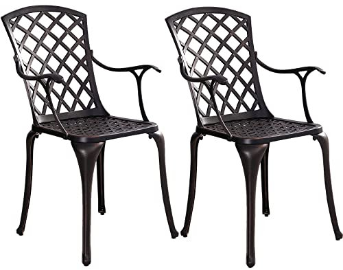Withniture Outdoor-Terrassenstühle aus Aluminiumguss, Allwetter-Outdoor-Esszimmerstühle, Terrasse, Esszimmerstühle mit Armlehne für Garten, Restaurant, Schwimmbad, Deck, Außenbereich, antiker Bronze