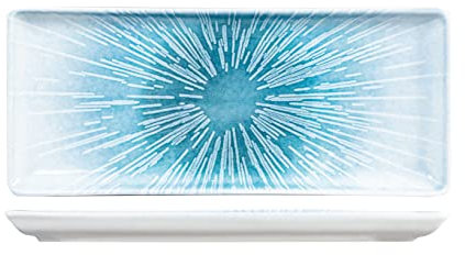 H&H Neptune Piatto Rettangolare in Porcellana, 15x35cm, Design Moderno, Blu Sfumato